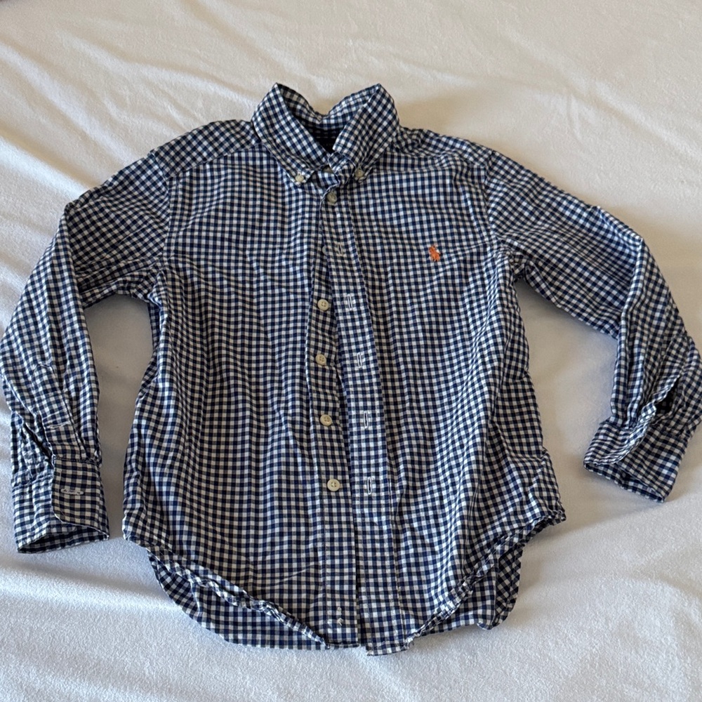 Ralph Lauren Boys Checkered Button Down Long Sleeve Dress Shirt boys size 8 GUC